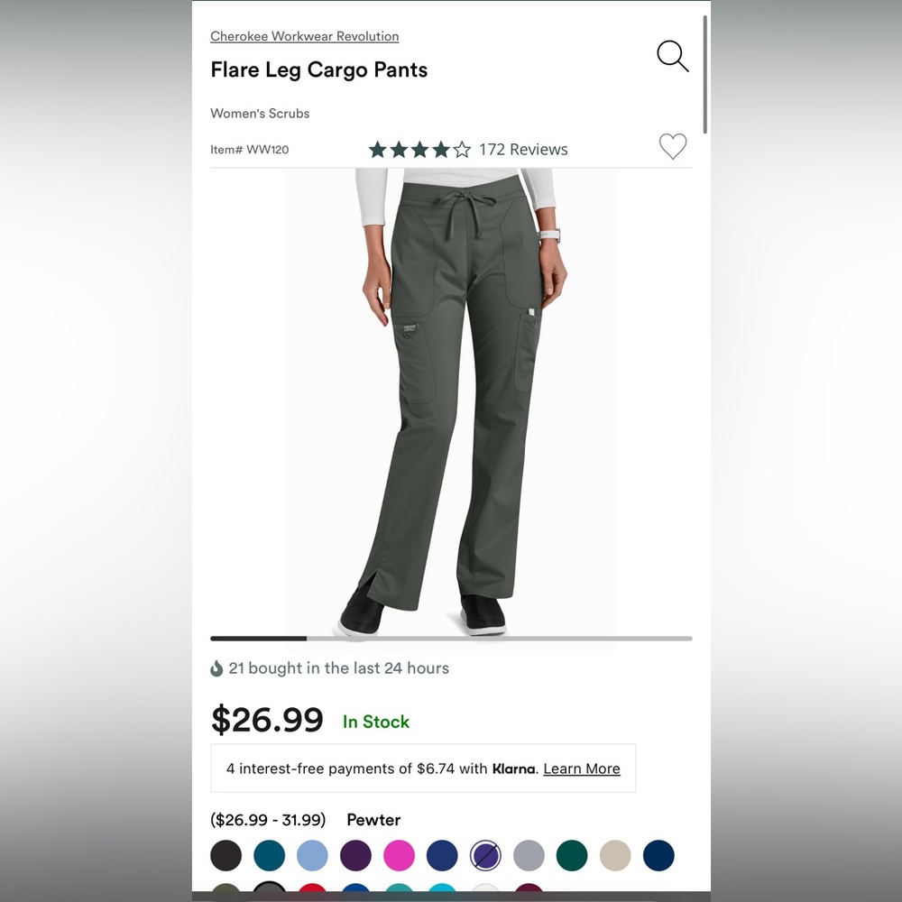 TWO PAIRS of Pewter Cherokee Workwear Flare Scrub Pants